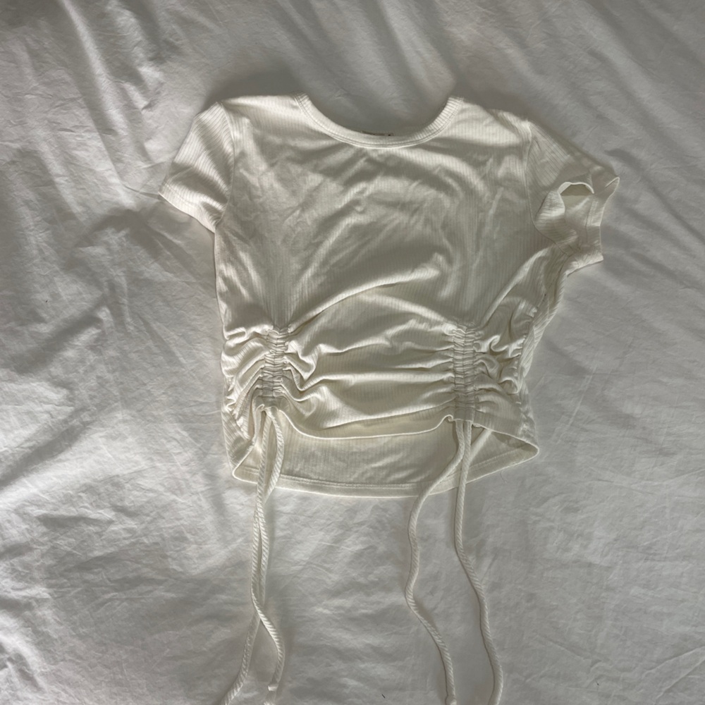 White crop top with cinch and ties
